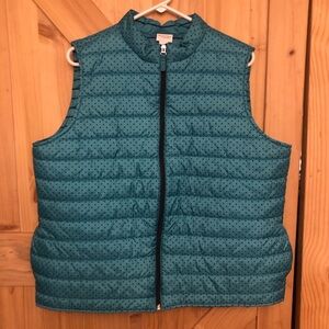 Weekend By Chico's 3  Puffer Vest Turquoise With Black Dots Women’s XL Full Zip